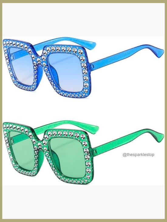 Oversized Square Crystal Sunglasses Thick Frame Bling Rhinestone Sparkling main image 5